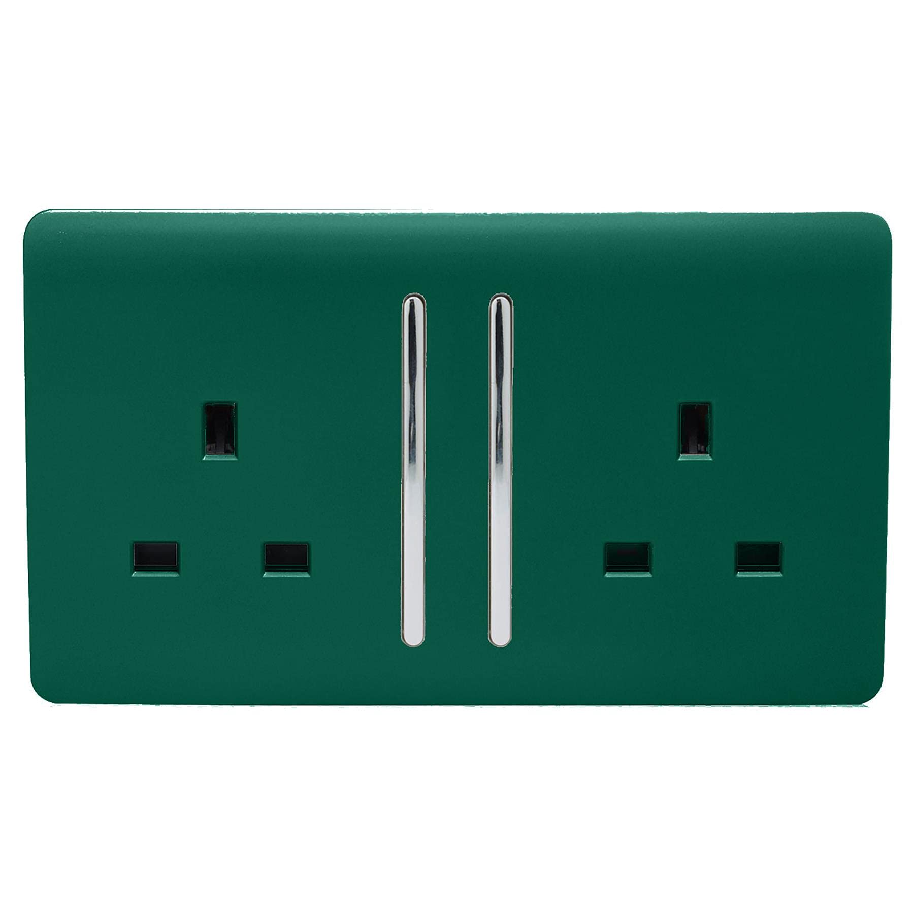 Trendi Switch Dark/Green 2 Gang Long Switched Plug Socket In Forest
