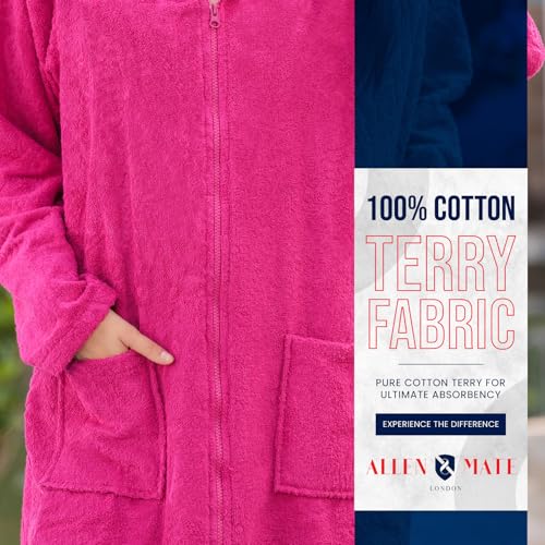 ALLEN & MATE 100% COTTON Unisex Hooded Bathrobe with Zip - 380 GSM Safety Certified Soft & Absorbent - Ideal for Men & Women4