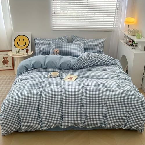 Image of Nayoroom Blue Gingham Duvet Cover King Size Reversible Plaid Checkered Comforter Cover Grid Farmhouse Dorm Bedding Set 3 Pcs Soft Breathable Washed Microfiber Gifts for Women Men