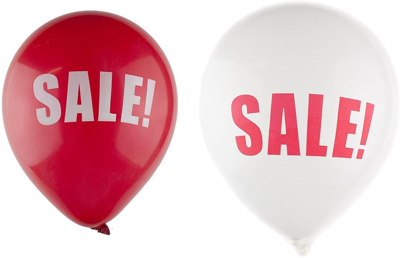 Happium 12" SALE Printed White and Red Latex Balloons Pack of 20, Decoration for Product Promotion Sale Marketing Balloons
