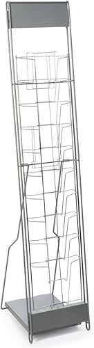 Miniatura 2 de Displays2go (NCYBRCHSLV) Soporte portable para libros o revistas, con 10 compartimentos, de acero, color plateado.