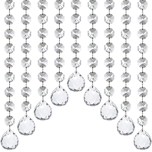 Image of Jishi 33ft Crystal Garland Strands, String of Beads w /Crystal Ball Prism Pendant, Hanging Crystals for Decoration for Centerpieces Chandeliers Christmas Ornaments, Clear Acrylic Diamond Beaded Chains