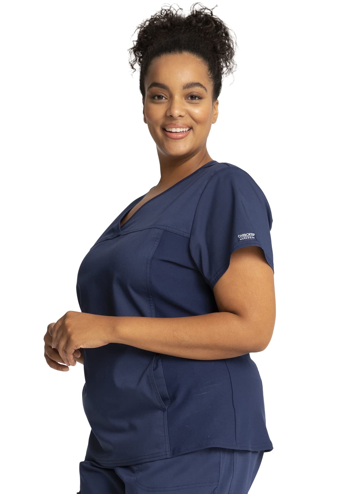 Cherokee WW2875 - Camiseta de uniforme médico para mujer, cuello en V, pantalón deportivo con cintura elástica WW115