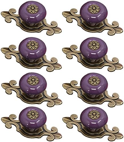 MARSTREE Corasays 2 in 1 Vintage Ceramic Drawer Cabinet Knobs and Pulls for DIY Home Furniture Cabinet Dresser Cupboard Bin Door Handles, Pack of 8 (Purple-Bronze)