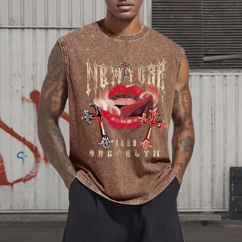 Bobeutou Mens Gothic Tank Top Graphic Print Beach Sleeveless Cut Off Muscle Shirts Vintage Hip hop Vest Acid Wash Tshirts2