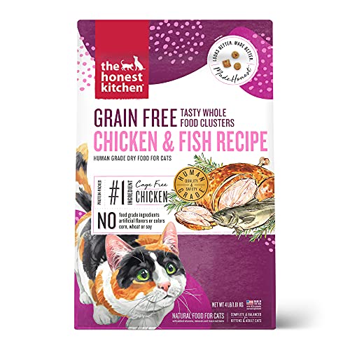 Image of The Honest Kitchen Human Grade Dry Cat Food, Whole Food Clusters Grain Free Chicken & Fish Dry Cat Food, 4 lb Bag