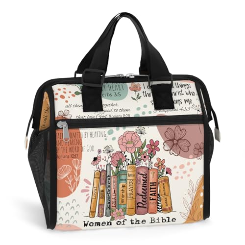 84hoods Insulated Lunch Bag for Women. Christian Faith Religous Gift. Large Lunch Box with Adjustable Strap for Work, Office, Travel, Picnic. Women of Bible.