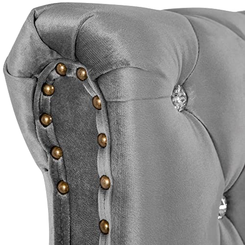 Moimhear Doppelbett 140 x 200cm, Polsterbett, Hydraulisches Funktionsbett, Samt, Continentalbett, Kristall Schnalle, Höhenverstellbares Kopfteil, Grau (140x200cm)
