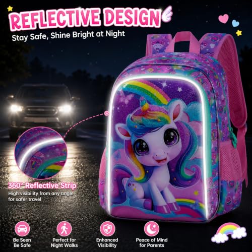 Image of 3Pcs Unicorn Backpack for Girls, 16 inch School Backpacks Set for Elementary Preschool Kindergarten, Kids Bookbag with Lunch Box(Pink)