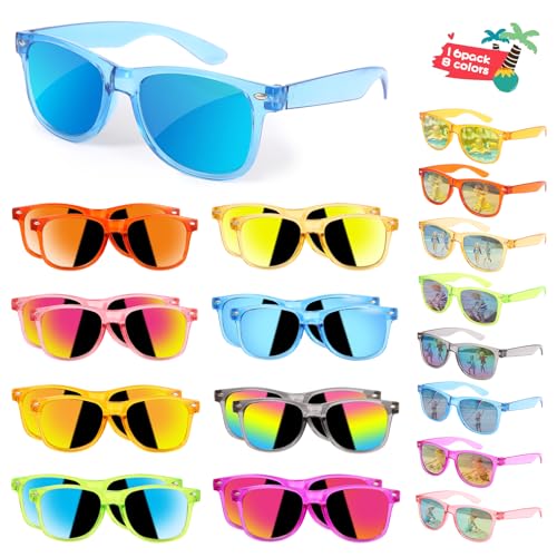 Kids Sunglasses Bulk Party Favors - 16 Packs Boys Girls Sunglasses for Kids Age 3-8 with UV 400 Protection, Neon Sunglasses for Beach Pool Birthday Party Supplies, Great Gift for Kids