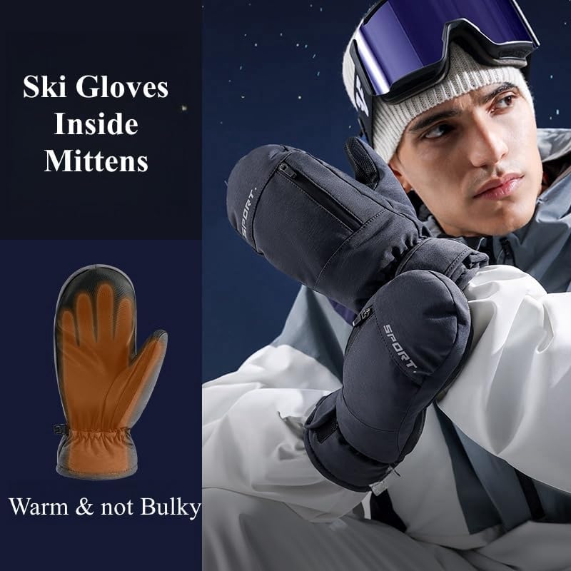 Waterproof Ski Mittens Ski Glove for Women Men Youth Winter Cold Weather Snow Gloves with Hands Warmer Zipper Pocket - Image 2