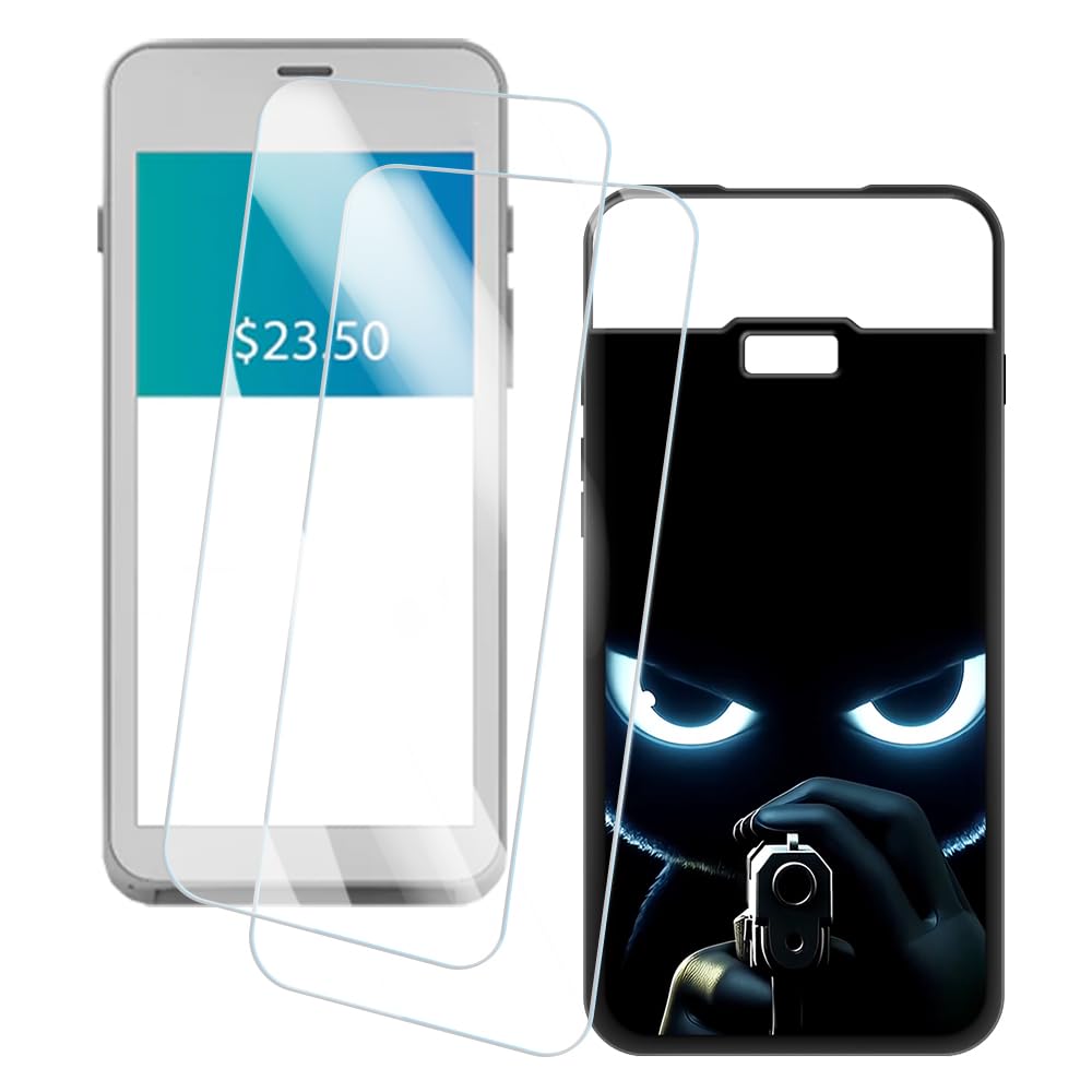 2 Pack Screen Protector + Case Compatible with Pax A77 (5.5 inch) Case Artistic Custom Printed Cover and Tempered Glass Film Anti-Scratch (Aim)