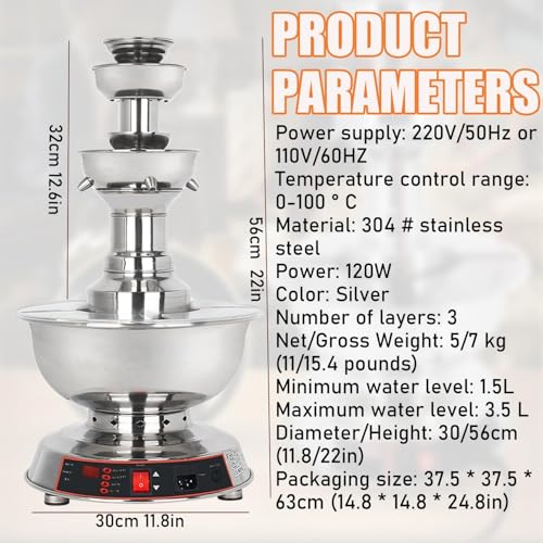 Fuente de chocolate de 3 niveles de acero inoxidable 3.5L miniatura 4