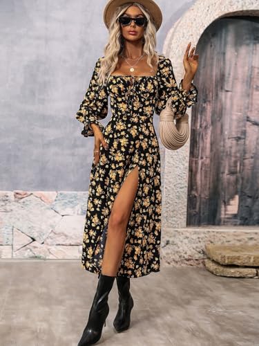 Narecte Long Sleeve Dress for Women Boho Floral Maxi Dress Elegant Casual Dresses for Beach Vacation3