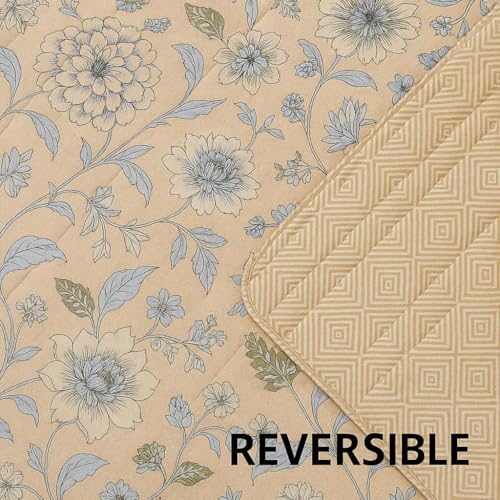 Image of Signature Reversible Super Soft Double Bed Comforter /Quilt Set 350 GSM - 88x90 inches | King Size Fitted Elastic Bed Sheet with 2 Pillow Covers | All-Season Ultra Cozy Bedding Set (Meadow Whisper)
