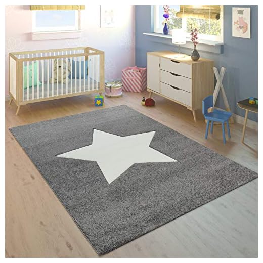 Paco Home Alfombra Habitación Infantil Niño Niña Moderna Gran Estrella En Gris Blanco, tamaño:120x170 cm