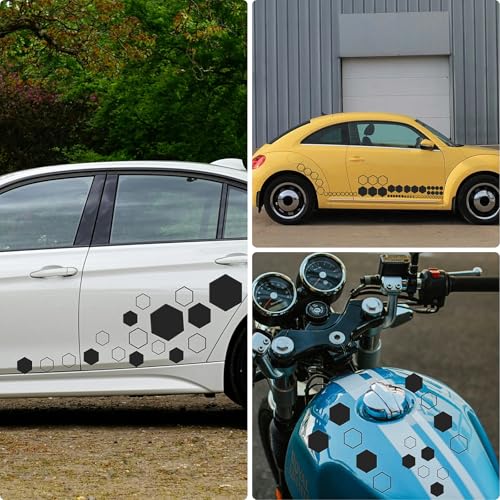 Image of 52 PCS Honeycomb Decals Vinyl Hexagonal Graphics Sticker Car Body Side Exterior Decor Accessories Universal for Car, Truck, SUV, RV (Black)