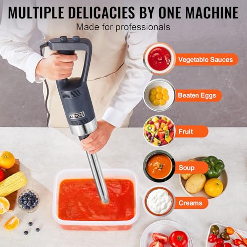 Image of VEVOR Commercial Immersion Blender, 500W Heavy Duty Hand Mixer, 16 inch Stepless Variable Speed Mixer with Stainless Steel Blade, Multi-Purpose Portable Mixer for Soup, Sauces, Mashed Potatoes, Cream
