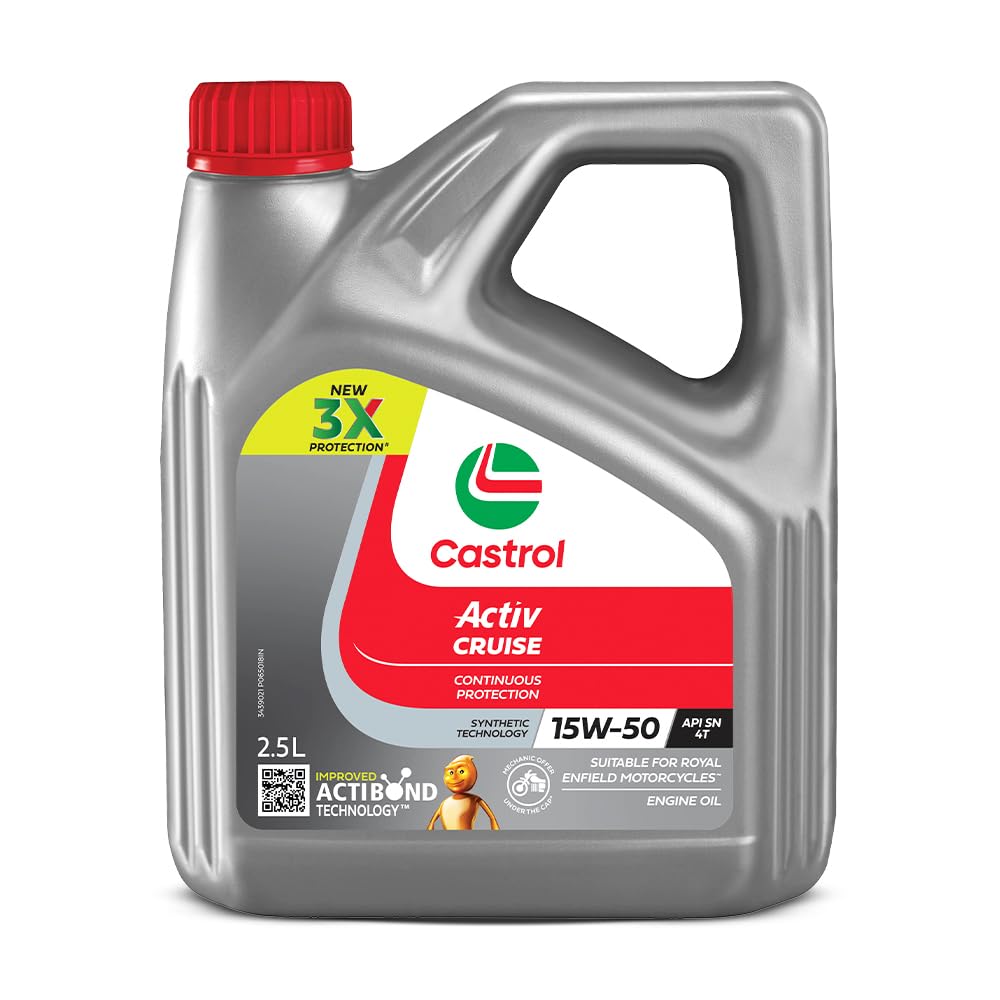 Castrol Activ CRUISE 15W-50 4T Engine Oil Suitable for Royal Enfield Bikes (2.5L)| 3X Protection with Actibond Technology | Synthetic Technology | Engine Protection for Cruiser bikes | API SN and JASO MA2-image-21