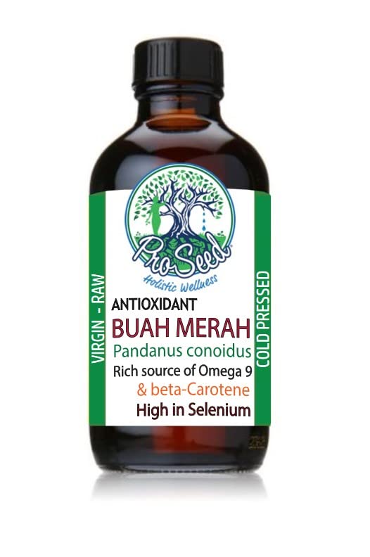 RAW VIRGIN BUAH MERAH Oil  GLASS BOTTLE  Unrefined Cold Pressed  First Press WILD HARVESTED  Highest Known Antioxidant Plant  High in OMEGAS,