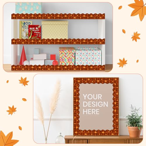 Image of BeYumi Fall Plaid Border Trim - 65ft Fall Maple Leaves Plaid Scalloped Rolled Border Trim Autumn Thanksgiving Brown Bulletin Board Set Harvest Party Decor Classroom Office Chalkboard Door Decoration