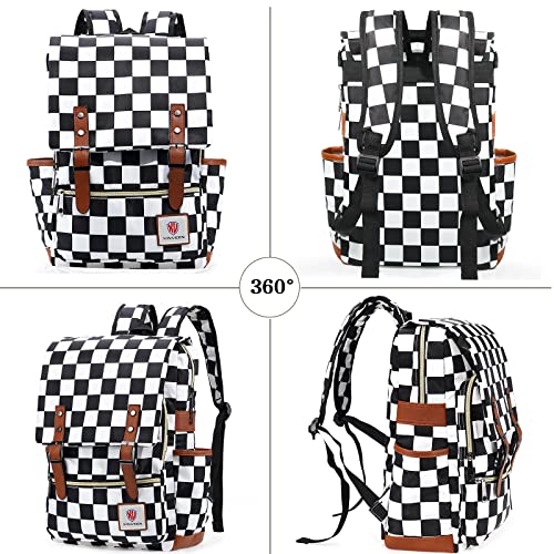 Xinveen Vintage Backpack School Bag College Daypack Slim Travel Rucksack Black And White Grid thumb #4