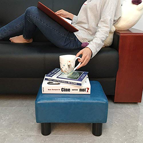 scriptract 6" Small Footstool PU Leather Ottoman Footrest Modern Home Living Room Bedroom Rectangular Stool with Padded Seat (teal)