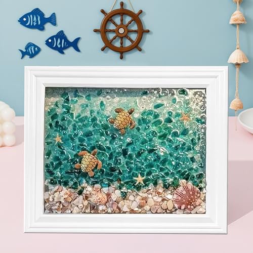 Funvalley Surperfect Sea Glass Art Kit Sea Turtle Glass Art Kits for Adults DIY Resin Beach Art Kit Ocean Painting Kit Resin DIY Crafts Ocean Theme Art Frames Decoration (Turtle)