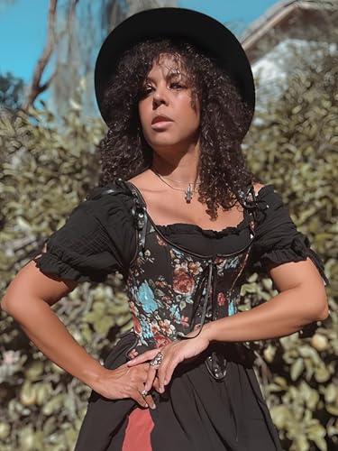 Image of Scarlet Darkness Corset Tops for Women Floral Renaissance Bustier Bodice | Ideal for Halloween, Ren Faire, Theme Party; Overbust, Adjustable Straps, Lace Up, Irregular Hem, Zip Closure, Hand Wash