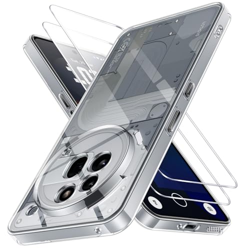 Phoona für Nothing Phone 3a Pro Hülle Anti Vergilbung Klar Stoßfest Transparent TPU HandyHülle Dünn Weiche Silikon Schutzhülle Case mit 2 Stück Panzer Schutz Glas (Durchsichtig)