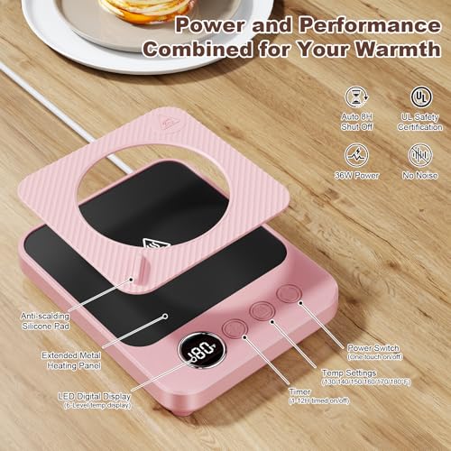 Image of Felibeaco Coffee Mug Warmer & Mug Set for Desk, Smart Coffee Cup Warmer with 16oz Heated Mug, Cup Heater with Auto Shut Off for Office /Home, Coffee Gifts for Women /Men /Dad on Father's Day, Pink