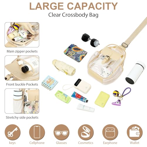 Image of Clear Bag for Stadium Events, Clear Crossbody Bag Purses for Women Crossbody Concert Sports with Side Mesh Pocket