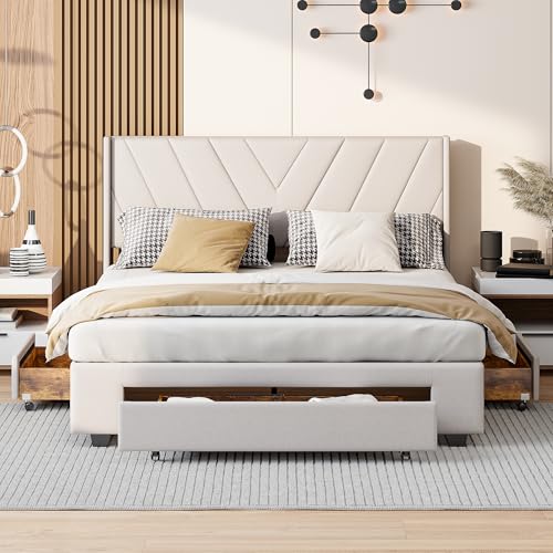 EZSSW Stauraum Bett 160x200 mit Matratze und Lattenrost | Boxspringbett mit Schubladen & Polsterkopfteil | Platzsparendes Doppelbett in Beige | Jugendbett mit LED | Skandi Design (Weiß, 160 x 200 cm) EZSSW Stauraum Bett 160x200 mit Matratze und Lattenrost | Boxspringbett mit Schubladen & Polsterkopfteil | Platzsparendes Doppelbett in Beige | Jugendbett mit LED | Skandi Design (Weiß, 160 x 200 cm)