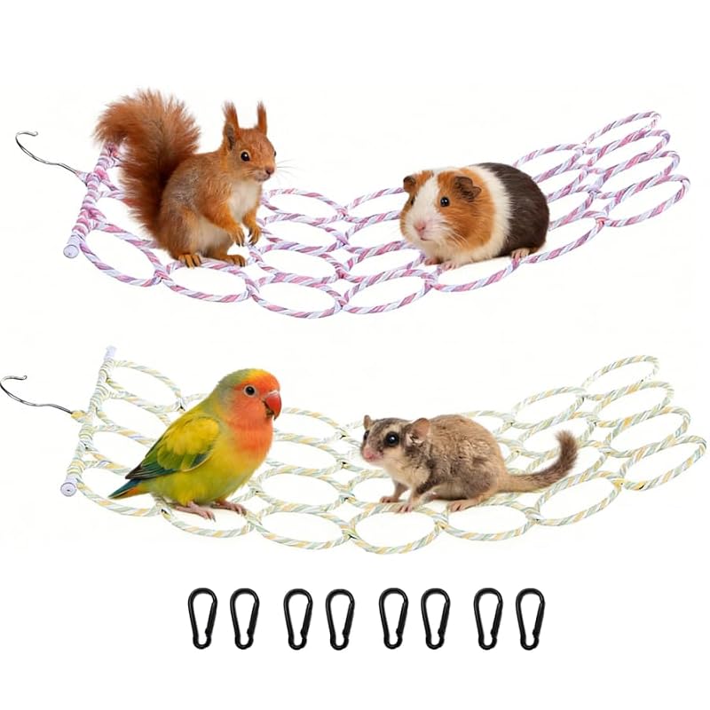 Brinquedo de Corda para Aves com Rede, Escada, Balanço e Rede de Descanso OPLiRRK, Pacote com 2