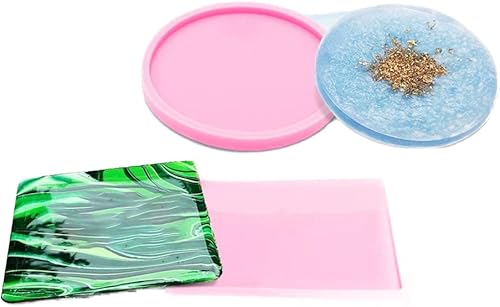 Juego de 2 moldes de silicona grandes para posavasos de 4.7in de diámetro (4,72 pulgadas) cuadrados, redondos, de resina de epoxi, para