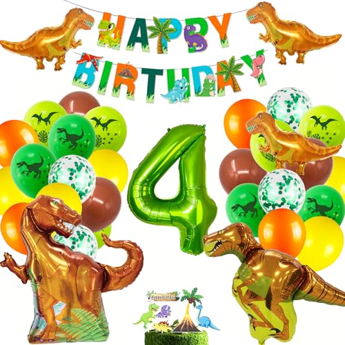 Image of Supplies for 4 Year Olds,Foil Balloons Set Birthday Decorations Kit Foil Balloons,Banner,Cake Toppers for Boys Girls Birthday