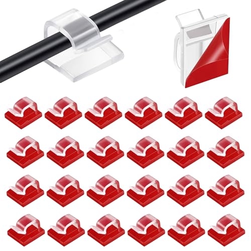 50 clips adhesivos para cable, mini clips transparentes para gestión de cables, con ganchos adhesivos para luces de hadas para pared debajo del escritorio, luces de Navidad, coche, exteriores