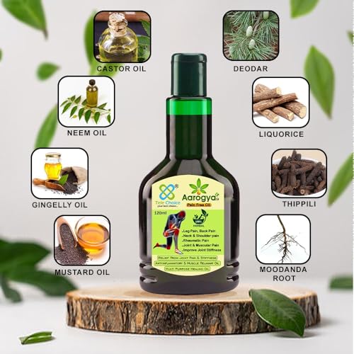 Image of Aarogya Pain Free Oil, 100% Herbal Anti-inflammatory Muscle Relaxant, 100ml with 20% Extra, for Joint, Back, Neck Pain Relief