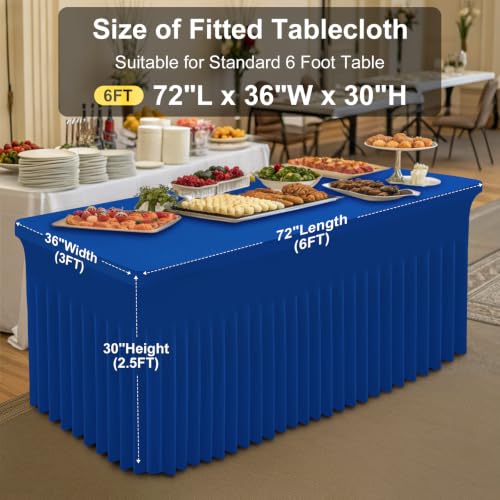 Image of Smiry Spandex Elastic Fitted Table Cloth Skirt for 6FT Rectangle Table | Stretch Washable Table Cloth, Banquet Table Cover for Wedding, Party, Indoor & Trade Shows, (Blue, 72Lx36Wx30H)