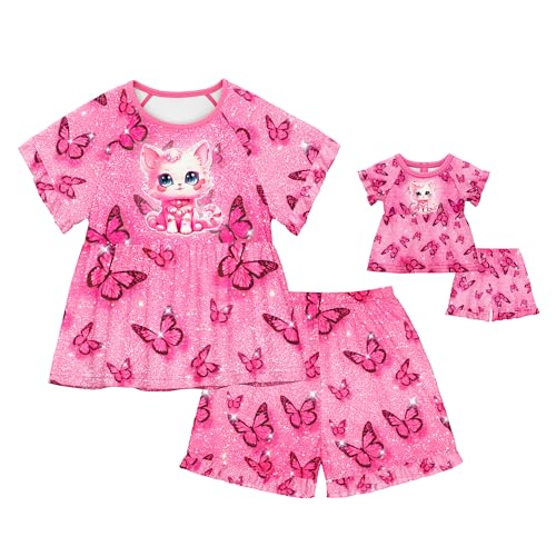 Image of LQSZ Matching Girls & Doll Pajamas Set for Toddler Girls Short Sleeves Cute Outfit Sleepwear