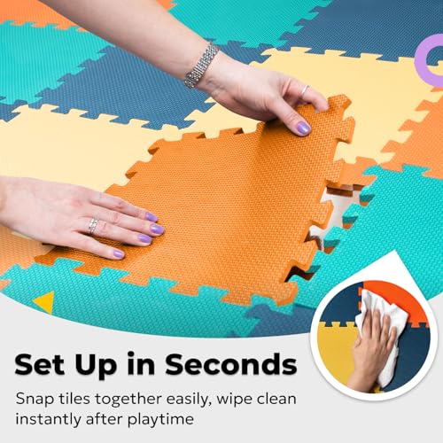 Image of MioTetto Baby Play Mat, Comfortable Tummy Time Mat - Portable Foam Floor Tiles, Safe baby mat for floor for Crawling & Development, Soft play mat for babies 0-6 months, Stylish interlocking foam tiles