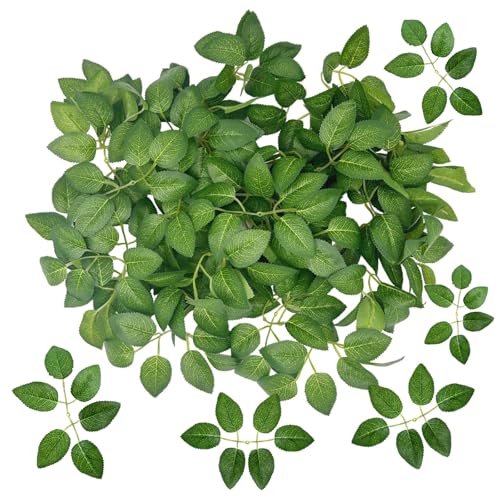 Künstliche Blätter, 30 PCS Grün Rosenblatt Kunstblätter Deko Seidenblätter Faux Silk Grüne Blätter für Torte Kranz Party Dekorationen