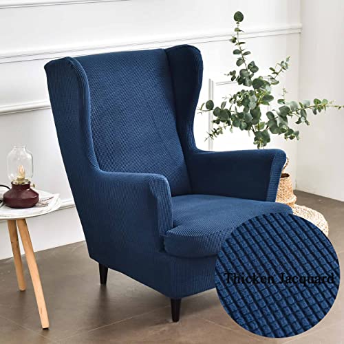 Highdi Housse de Fauteuil à Oreilles Extensible 2-Pièces Couverture de Fauteuil avec Housse de Coussin en T, Couleur Unie Jacquard Épaissir Strandmon Housse...