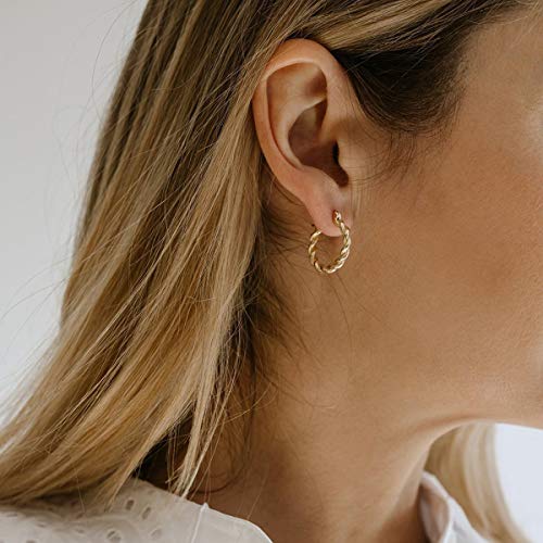 Jinxiuge 12 Pairs Gold Hoop Earrings Set Stainless Steel Twisted Round Small Chunky Hoop Earrings for Women4