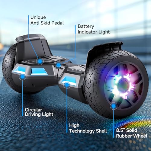 SISIGAD Hoverboard 8,5 Zoll All Terrain, EU Standard- Integriertes Bluetooth mit Leistungsstarkem Motor, Selbstausgleichendes Elektro-Skateboard, Geschenk für Jugendliche und Erwachsene