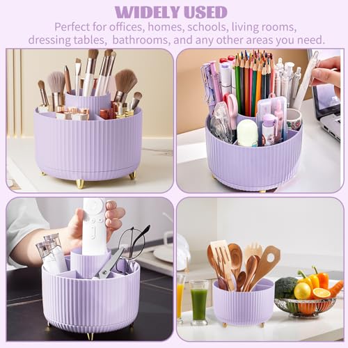 360° Drehbar Make up Organizer, Pinselhalter Kosmetik Aufbewahrung mit 5 Fächern, Aesthetic Schminktisch Organizers für Zimmer Decor Frisiertisch, Schlafzimmer,Badezimmer Organisation (Purple)