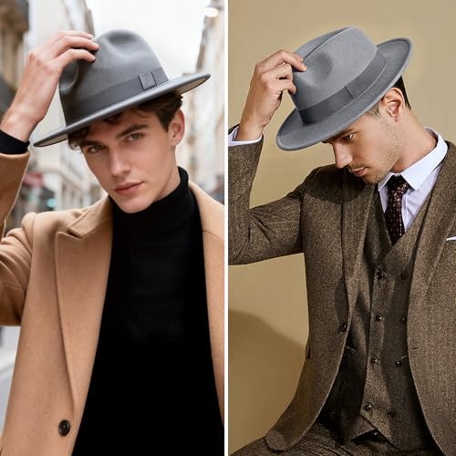 Image of BABEYOND 1920s Fedora Hat for Men Gatsby Wide Brim Fedora Hat Felt Panama Cap with Band for Women Men
