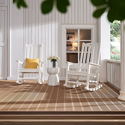 Psilvam Patio Rocking Chairs Set Of 2, Poly Lumber Porch Rocker With High Back, 350Lbs Support Rocking Chairs For Both Outdoor And Indoor, Poly Rocker Chair Looks Like Real Wood (2, White) #TOP6