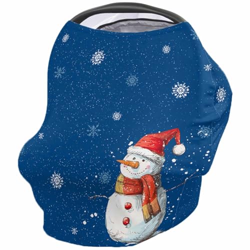 Nursing Cover for Breastfeeding Scarf, Navy Blue Snowflakes Hand Drawn Snowman Winter Baby Car Covers Super Soft Multi Use for Canopy Shopping Cart Cover Blanket Stroller Cover