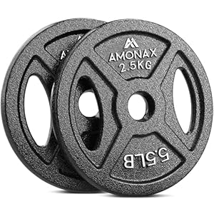 Amonax Cast Iron Weight Plates Set, 2.5kg, 5kg, 10kg Dumbbell Plates for 1 Inch Weight Plates Bars, Metal Barbell Plates for Weight Lifting Hip Thrust, Steel Weight Plates for Home Gym